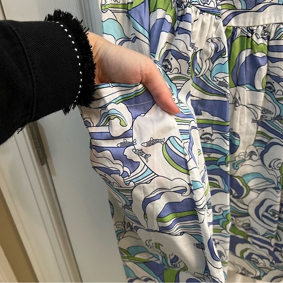 ModCloth Smock Dress Gathering Wildflowers Sharks & Waves - Picture 2 of 5